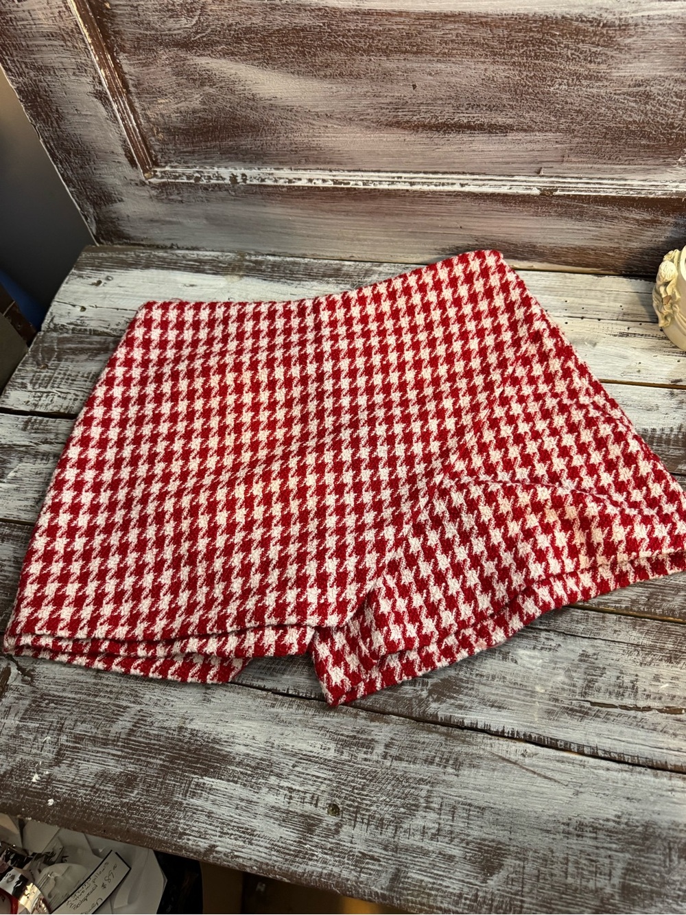 glam Red & White Houndstooth Skort Shorts
